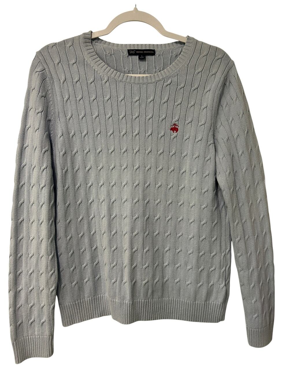 Brooks Brothers 346 Cable Knit Sweater Cotton Preppy Old Money Gray L